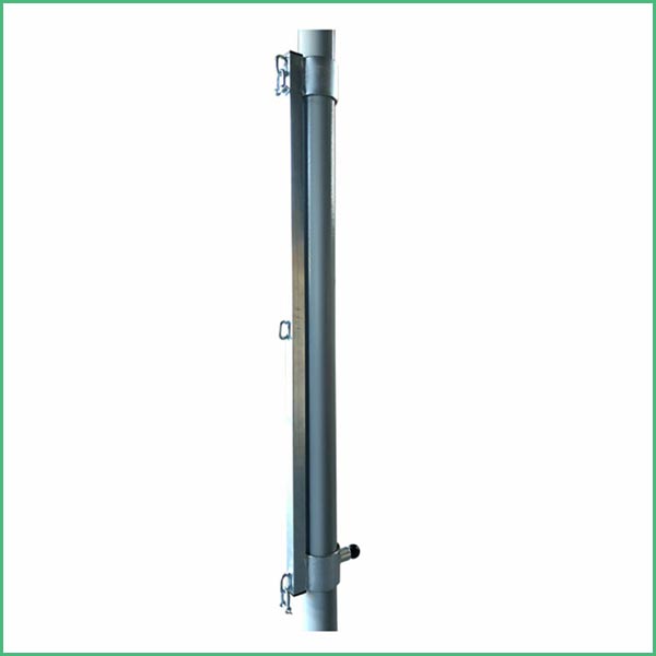 Tall metal mounting pole with clamps along its length, shown against a white background
