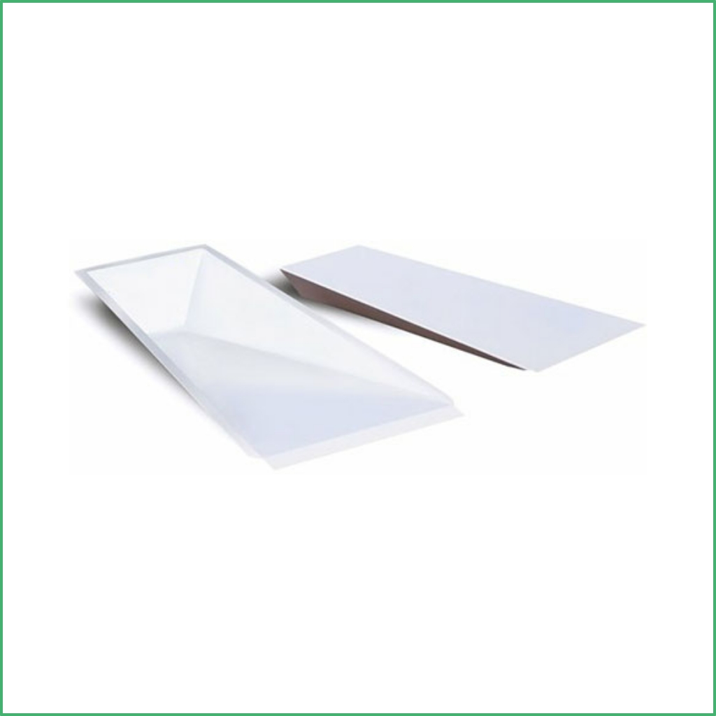 Two white rectangular shallow trays resting on a white surface